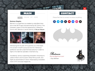 Web Card Batman Begins (Responsive 3D Folded) 3d batman begins book comics digital interface journal magazine retro superhero web