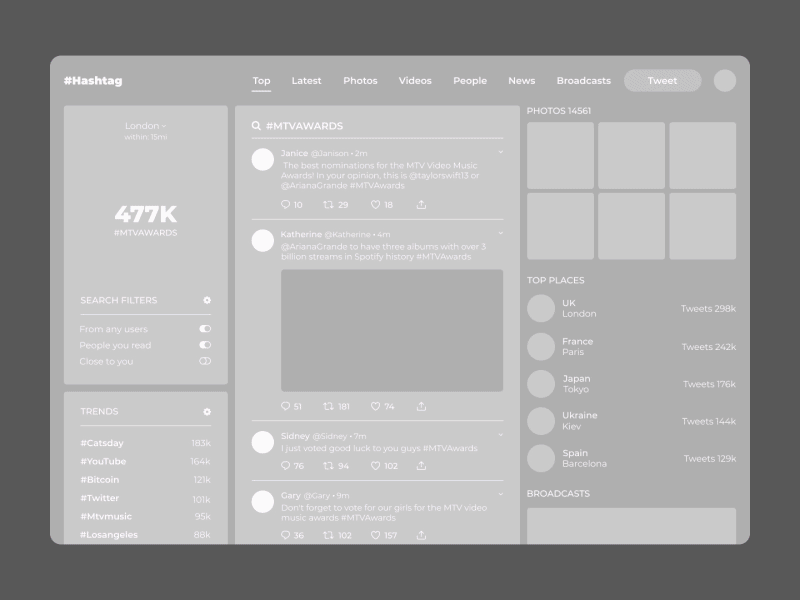 Search #Hashtag advanced animation app application design gif graphic hashtag light minimal music night prototype research search twitter ui ux web webdesig