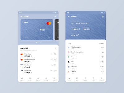Banks Cards App android app application bank banking business card cards expense finance income mastercard money payments statistics transfer ui ux visa card wallet