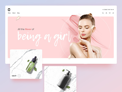 Cosmetic Shop Website Design banner beauty brand clean cosmetics ecommerce girly homepage landing page pinky product uiux webdesign