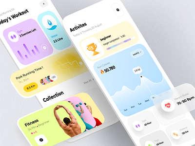 Fitness App - Workout Tracker activity activity tracker app calories card clean colors exercise fitness gym health minimal mobile modern interface pastel colors sport training ui ux workout