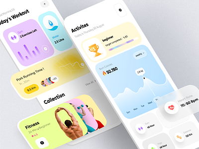 Fitness App - Workout Tracker activity activity tracker app calories card clean colors exercise fitness gym health minimal mobile modern interface pastel colors sport training ui ux workout