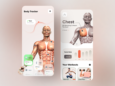 fitness tracker app app clean fitness gym health human body interface minimal mobile product design sport tracker trainer training ui ux workout workout app
