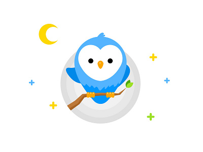 Blue Owl bird blue green like moon owl tree