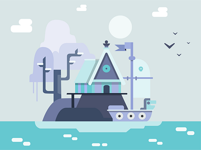 Seaside Landscape made with Illustrator