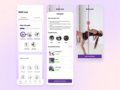 Edukativna aplikacija za savladavanje pole dancinga — Spinny app design ui ux