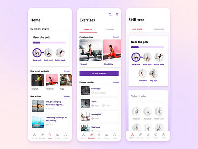 Edukativna aplikacija za savladavanje pole dancinga — Spinny app design ui ux