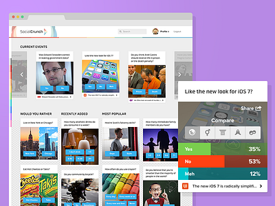 SocialCrunch Questions compare comparison data meter questions rainbow ui web