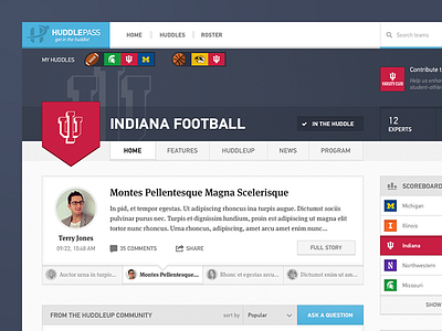 Individual team page college football news sports story ui university web