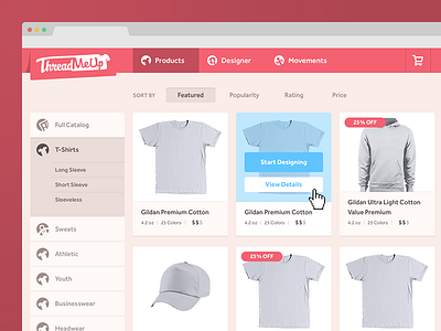 Products catalog apparel catalog hover menu nav products shirt ui web