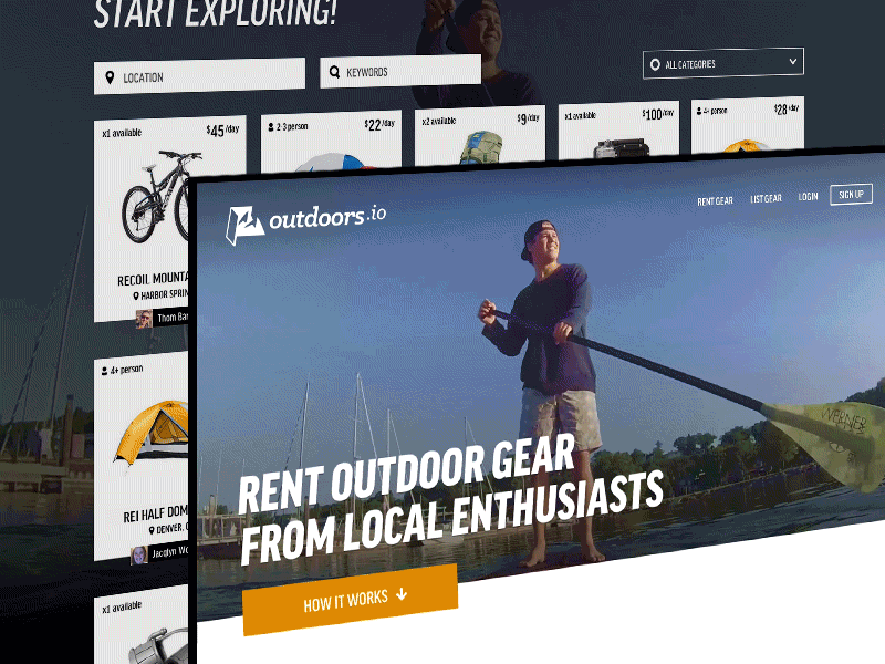 Outdoors.io landing page animated animation css gif homepage landing video web