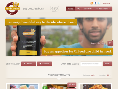 FoodCircles landing page app call to action cta landing landing page navbar navigation startup ui ux web webapp