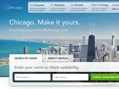 Chicago.com animated landing page background button chicago city form landing menu navbar navigation search skyline slideshow web