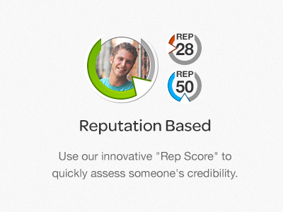 Rep Score feature highlight - landing page circle circular credibility feature landing landing page meter rep reputation score startup user web