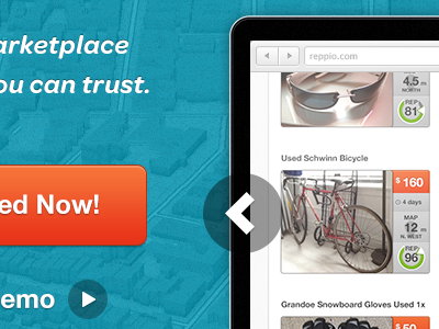 Landing page call to action - Reppio arrows call to action cta landing landing page laptop meter rep reppio reputation score slider slideshow ui web