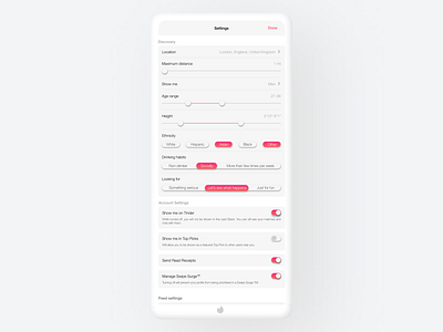 Tinder Settings Page - redesign dating dating app dating website datingapp datingapps design mobile mobile ui settings settings page settings ui tinder ui ui ux uichellenge uidesign ux