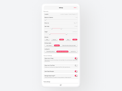 Tinder Settings Page - redesign