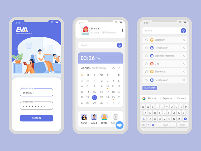 EVA | Smart Home App app calendar keyboard mobile mobile app search sign in ui ux