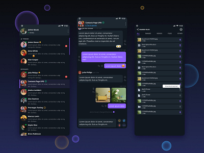 CHAT | Dark Theme | Mobile app chat contact dark mode downloads media files mobile ui ux