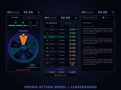 Gambling Promo | Wheel & Leaderboard dark mode gambling promo leaderboard mobile ui ux wheel