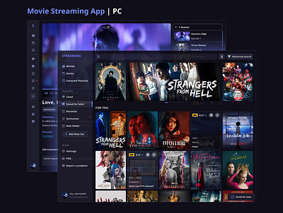 Movie Streaming App | PC dark mode desktop icons movie streaming movies sidebar navigation ui ux