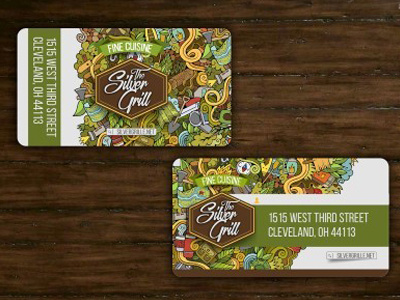 Silver Grille Business Cards business cards green illustration restaurant sketch