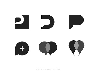 P + Chat Mark explorations Logos branding chat clean design flat heart logo icons identity illustration logo love minimal p logo symbol typography ui vector