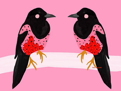 Two for Joy - Magpie Ilustration animal illustration artist design designer digital digital artist digital drawing drawing freelance illustration illustrator pink