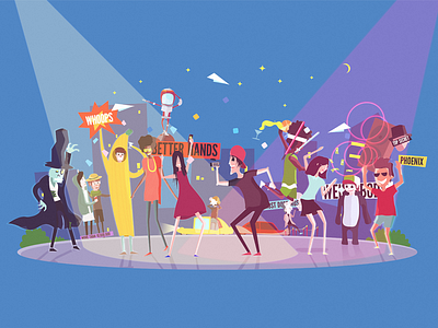 Party character crowd dance fun illustration party