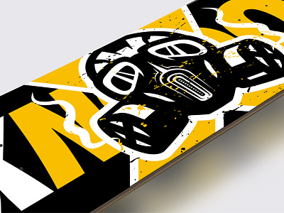 Skateboard Xnodoo black freestyle illustration mask skateboard smoke toxic yellow