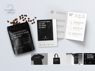 First Crack Coffee Marketing Collateral banner brochure cafe coffee design editorial design graphic design invitation layout minimalism print media printed t shirt