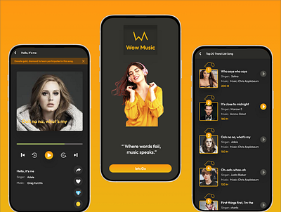Wow Music mobile app design design landing page login mobileapp music music app play playlist ux yellow