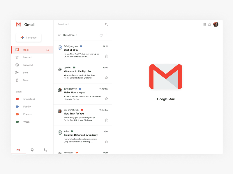 Gmail Redesign animation app app design chat design figma gmail gmail redesign inbox interface layout mail redesign reply typography ui uiux ux web web design