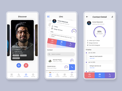 CRM Mobile Apps card card swipe challenge connect contact contact detail crm crm app design design app detail figma homepage design mobile mobile app profile tinder ui ui ux ux