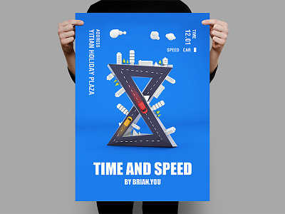 Time and speed blue car cinema4d cloud flat highway house light poster speed time tree