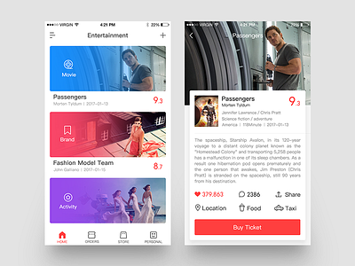 Entertainment App activity brand design entertainment food icon ios iphone6 movie ui