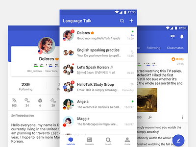 Android for HelloTalk android design hellotalk material moments profile search talk