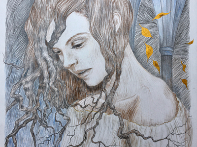 Rebirth art autumn book illustration brunches gothic illustration leaves lines transformation