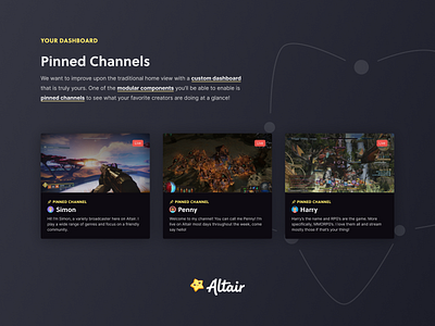 Pinned Channels altair app dashboard mindful design movingtheneedle streaming ui ux wip
