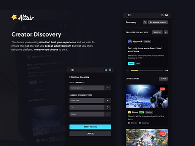 Mobile Creator Discovery altair browse discovery exploration mobile streaming ui wip