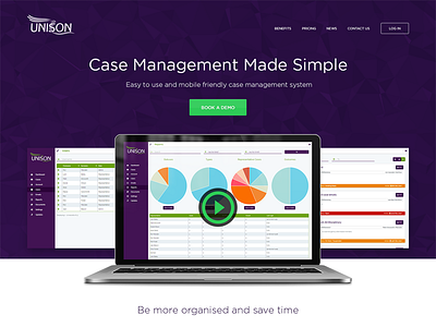 Unison Case Management case management landing page marketing purple unison wip