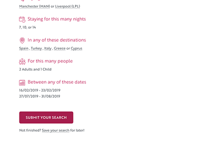 Holiday Search Summary form holiday search ui wip