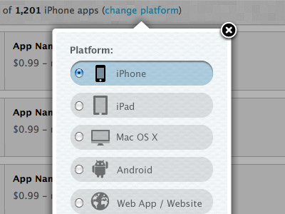 Choose App Platform android fireworks form ipad iphone mac modal osx popover popup tooltip webapp