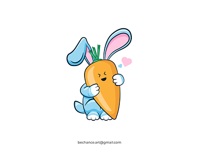 Bunny and Carrot - Cartoon Illustration awesome bechance bunny carrot cartoon creative cute design flat icon illustration logo minimalist rabbit simple ui vector