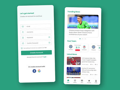 Gulf Goal App UI adobe adobe xd app design design football gulf goal interface news sign up ui ui design user interface design