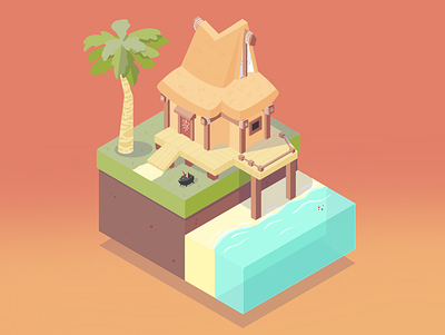Outset Island - Link's House beach colorful environment illustration isometric procreate app videogame zelda
