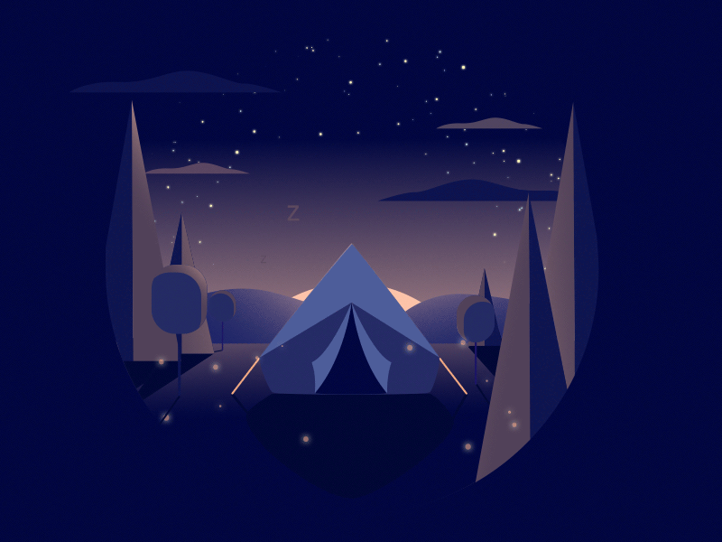 Starry Campsite aftereffects animation design illustration landscape limited color motion design motion graphic vector