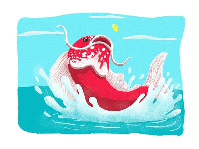 Big Fish colorful design illustration procreate app red water