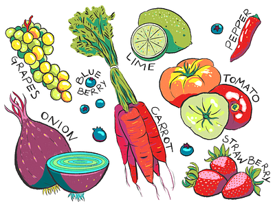 Fruits & Veggies colorful design editorial illustration food illustration procreate app
