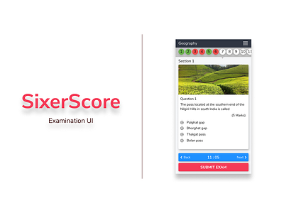 SixerScore Concept UI assessment design exam examination ui ux